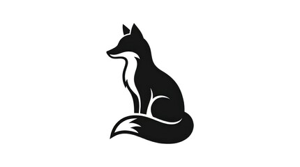 Fototapeta premium Black silhouette of a fox sitting.