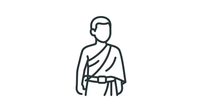A simple line art illustration of a Buddhist monk wearing traditional robes.