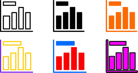 Obraz premium Six colorful bar chart icons in different colors and styles on white background