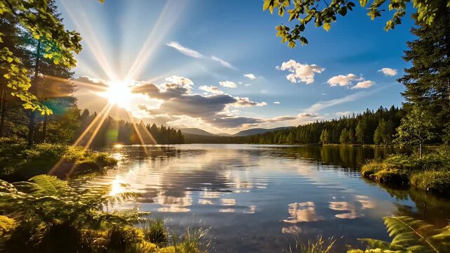 Scenic Forest Lake Morning Light in a Serene Natural Setting