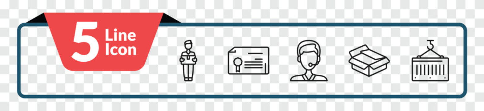 outline delivery and logistic icons set - delivery man, waybill, unpacking, container. editable vector for web and mobile ui