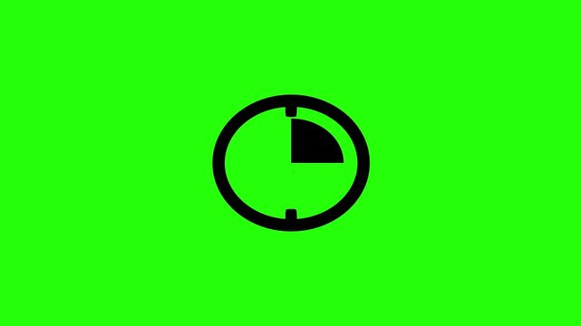 Dynamic 4K resolution asset showing a divided circle clock face highlighting fifteen minutes area silhouette bouncing. Playful popup chart icon.