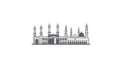 Fototapeta premium A detailed line art illustration of the Masjid al-Haram and the Kaaba in Mecca.