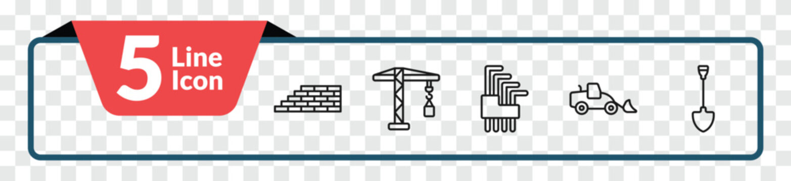 outline construction and tools icons set - brick wall, crane, loader, spade. editable vector for web and mobile ui