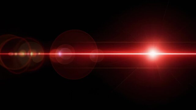 Futuristic red laser beam cutting through darkness with vibrant glowing light and dynamic energy