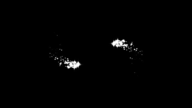 Fairy dust wand glitter white doodle stars while magic sparkles glitter line trails shimmer with twinkling particles, glowing light effect in seamless 4K black screen animation for video