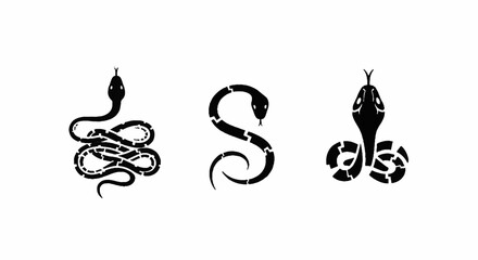 Naklejka premium Black And White Illustrative Snake Symbols Collection.