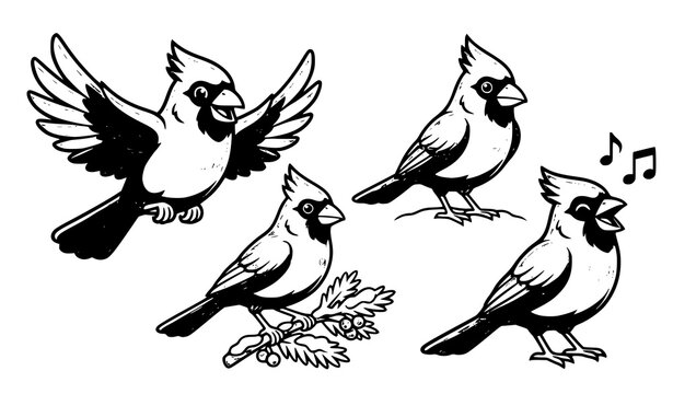 Winter Red Cardinal Bird in Various Poses - Vector Mascot Collection
