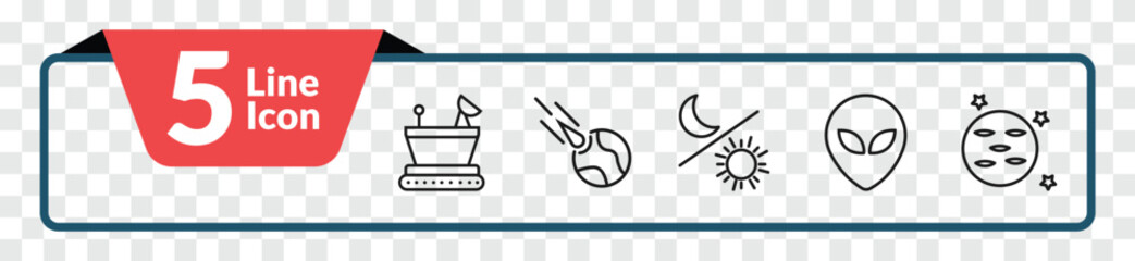 outline astronomy icons set - moonwalker, meteorite falling, extraterrestial head, neptune with satellite. editable vector for web and mobile ui © IconArt