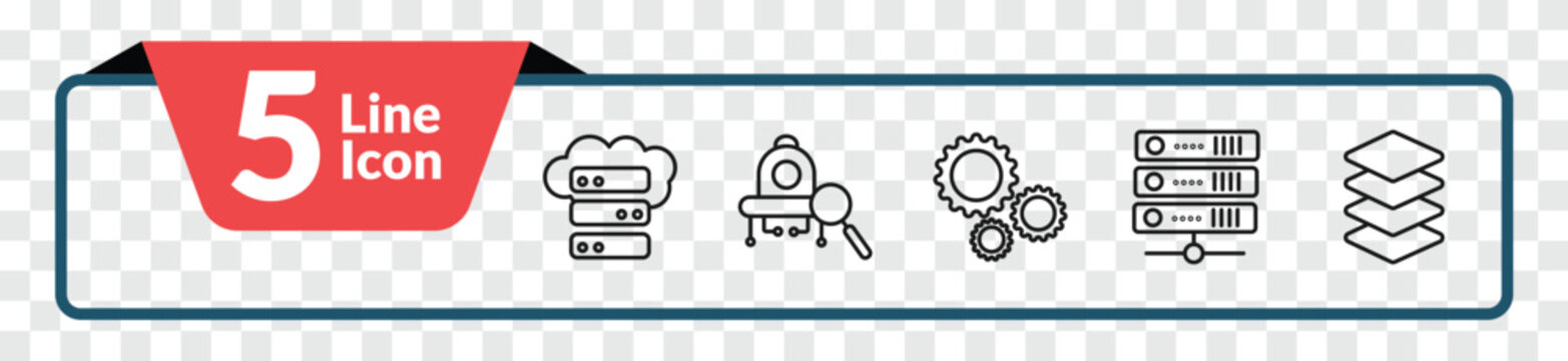 outline artificial intelligence icons set - storage, microbots, servers, layers. editable vector for web and mobile ui