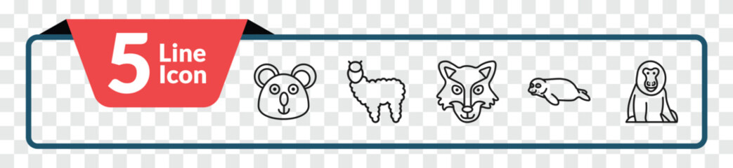 outline animals icons set - koala, alpaca, seal, baboon. editable vector for web and mobile ui © IconArt
