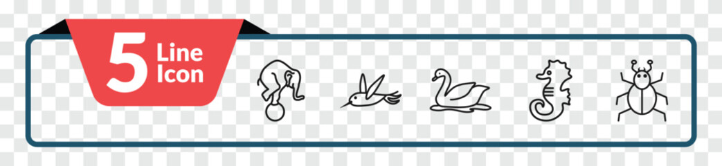 outline animals icons set - elephant on a ball, colibri, sea horse, mite. editable vector for web and mobile ui © IconArt