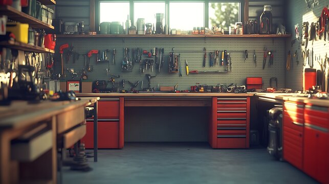Organized Home Workshop with Tool Workbench.