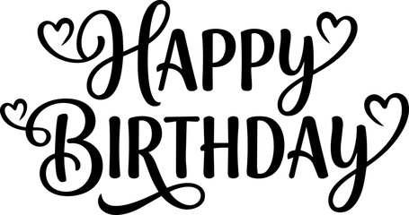 Fototapeta premium Happy Birthday Lettering with Hearts