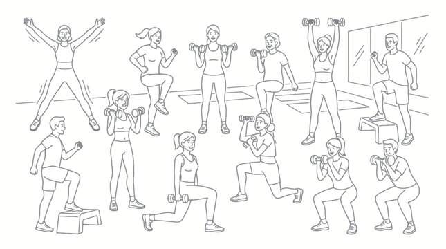 People Exercising Gym Workout Clipart Set