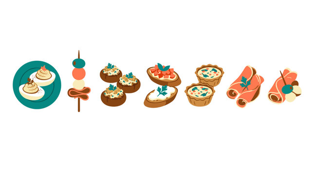 Assortment of Appetizers and Snacks, Party Food Collection, Delicious Bites