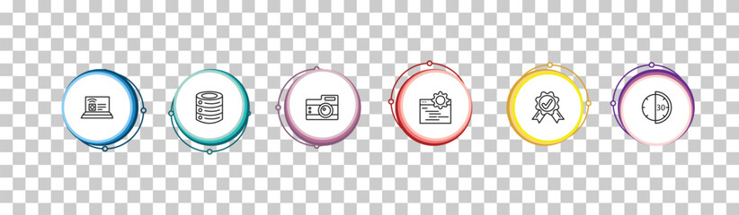 outline technology icons set - internet value, caching, vintage digital camera, half hour. editable vector for web and mobile ui © IconArt