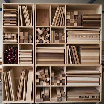 organized wood offcut storage in a restoration facility