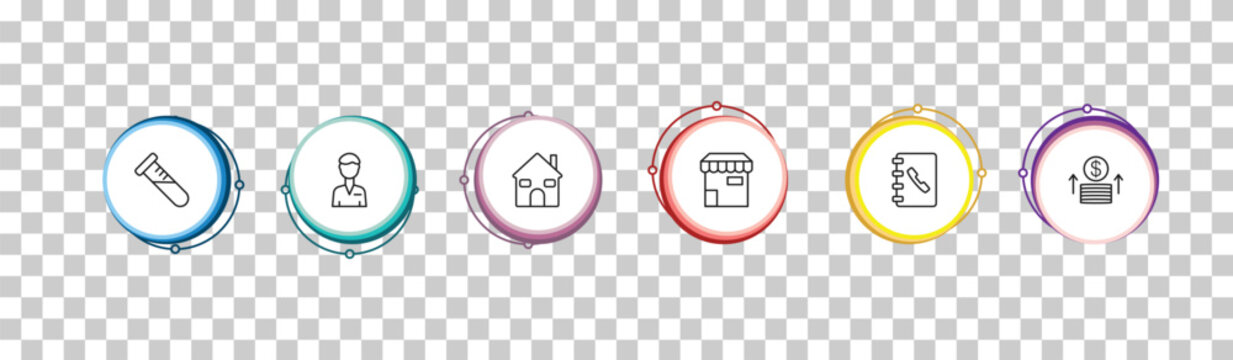 outline strategy icons set - sample, manager, house, investment. editable vector for web and mobile ui