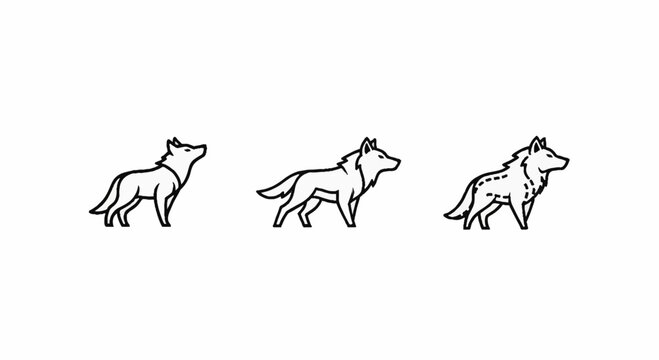 Three stylized wolf illustrations in walking poses.