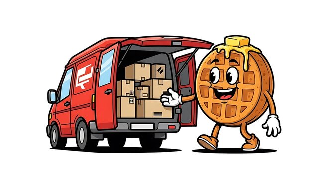 cartoon bear driving a red bus with passengers.