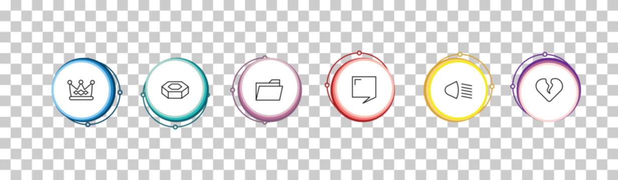 outline shapes icons set - royalty, hexagonal prism, open folder, heartbreak. editable vector for web and mobile ui