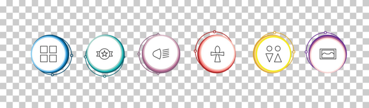 outline shapes icons set - four squares, trademark, high beam, foto. editable vector for web and mobile ui