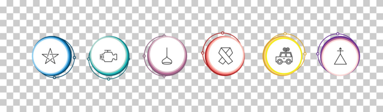 outline shapes icons set - morning star, malfunction indicador, dome light, phosphorus. editable vector for web and mobile ui