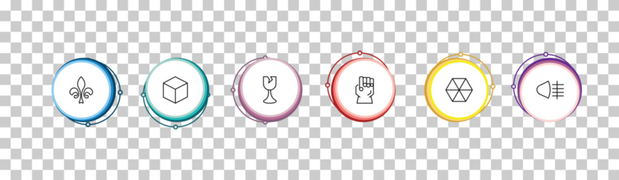 outline shapes icons set - fleur de lis, blank cube, breakeable, fog light. editable vector for web and mobile ui