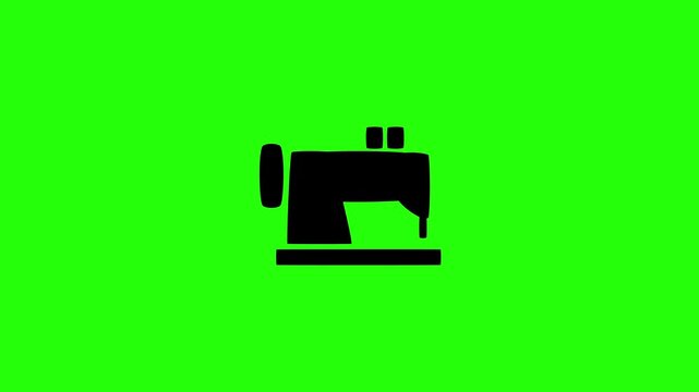 4K horizontal layout featuring a classic household tabletop apparel sewing machine silhouette bouncing fluidly. Tactical popup craft store icon.