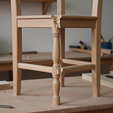 broken wooden chair spindle in a furniture repair workshop