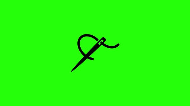 Beautiful 4K motion asset containing a sharp steel sewing needle with a curved strand of thread silhouette bouncing. Clean handicraft chart graphic.