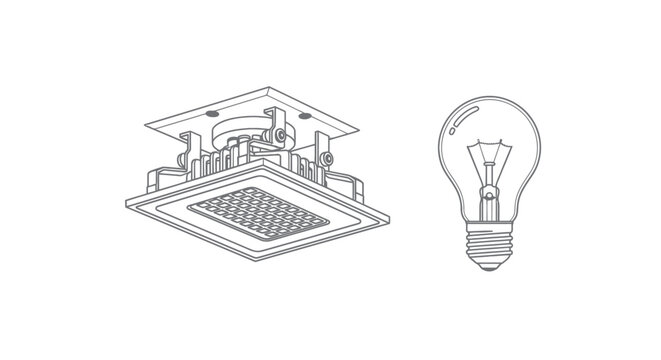 LED Ceiling Light and Light Bulb Icon Set