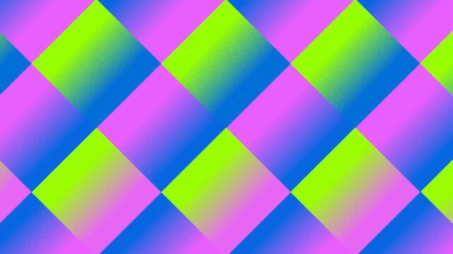 Abstract geometric background video with repeating rhombus shapes. The design uses a bright neon color scheme, including lime green, pink, and blue