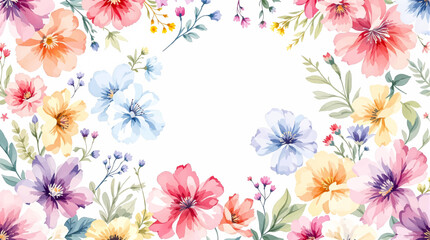 Obraz premium Floral Flower Frame with Romantic Watercolor Blossoms and Elegant Garden Elements
