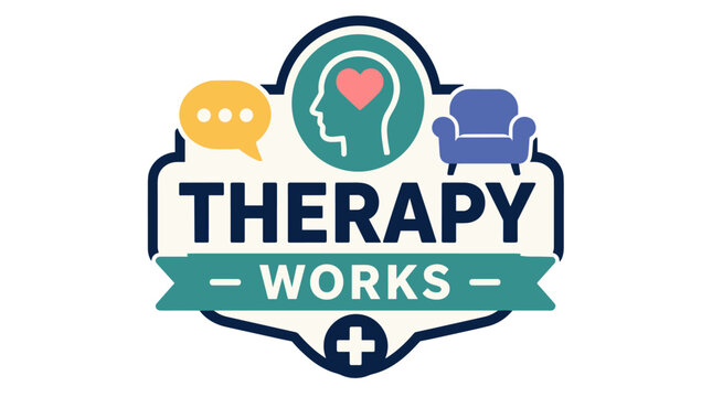 Therapy Works Logo Featuring Chat Bubble Heart And Couch.