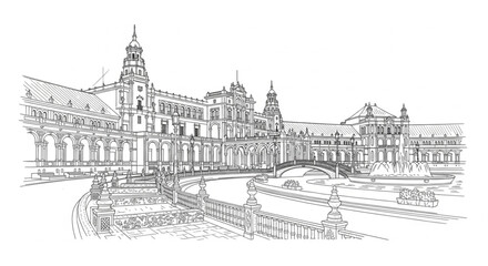 Fototapeta premium Large ornate European style building exterior.