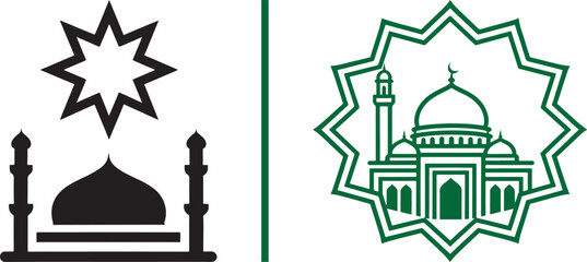 Islamic mosque icons with dome minaret and star for religious branding and holiday celebration vector © reza