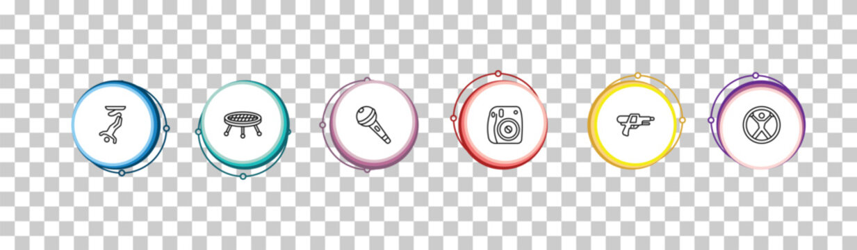 outline free time icons set - bungee jumping, jumping, karaoke, zorbing. editable vector for web and mobile ui