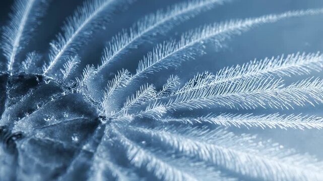 Macro Frost Crystals Forming on Ice Surface