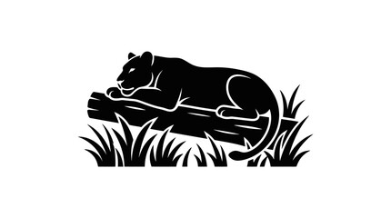 Panther Resting on Log Silhouette Vector Illustration © Ngerdo
