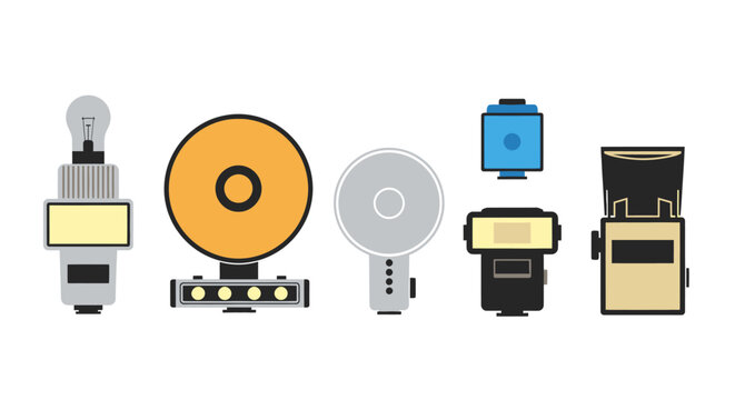Vintage and Modern Camera Flashes - Vector Illustration