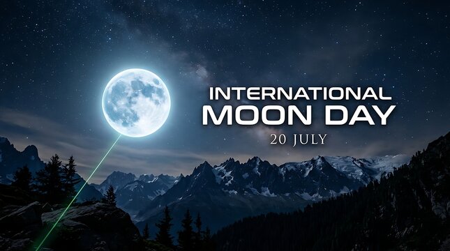 Beautiful night sky with glowing full moon over mountains for international moon day celebration scene