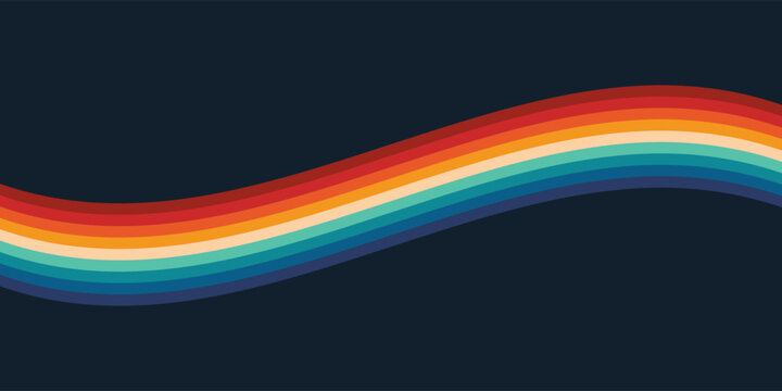 Abstract colorful 70s background vector. Vintage retro style wallpaper with lines, rainbow wavy stripes. 1970 color illustration design suitable for poster, banner, decorative, wall art.
