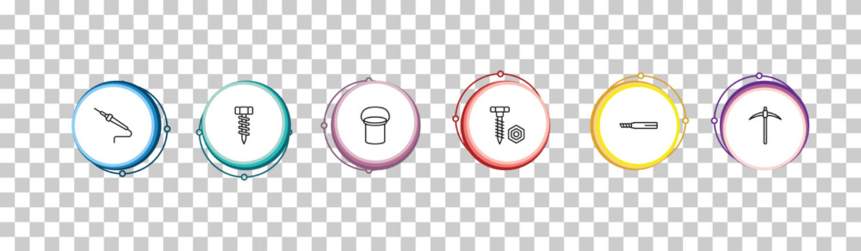 outline construction and tools icons set - solder, garage screw, bucket, pickaxe. editable vector for web and mobile ui