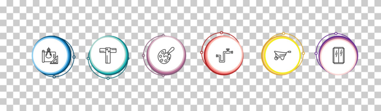 outline construction and tools icons set - construction plan, boning rod, pallete, glass wall. editable vector for web and mobile ui