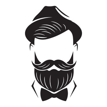 Gentleman silhouette vector with beard mustache fedora hat and bow tie for barbershop logo and grooming branding
