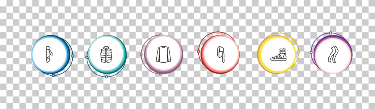 outline clothes icons set - cravat, padded vest, long sleeves t shirt, stockings. editable vector for web and mobile ui