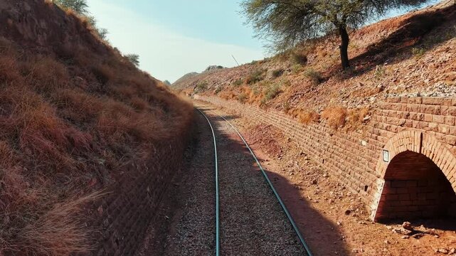 Rawalpindi jand Kohat road side railway track view from above Kohat city, Khyber Pakhtunkhwa, Pakistan