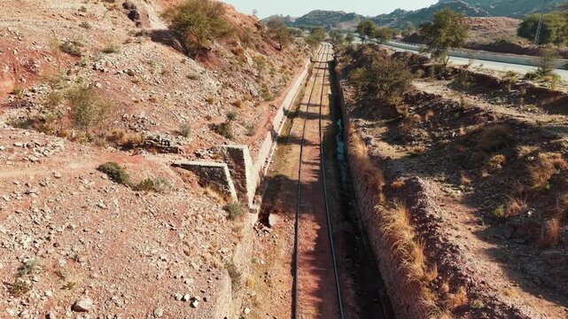 Rawalpindi jand Kohat road side railway track view from above Kohat city, Khyber Pakhtunkhwa, Pakistan